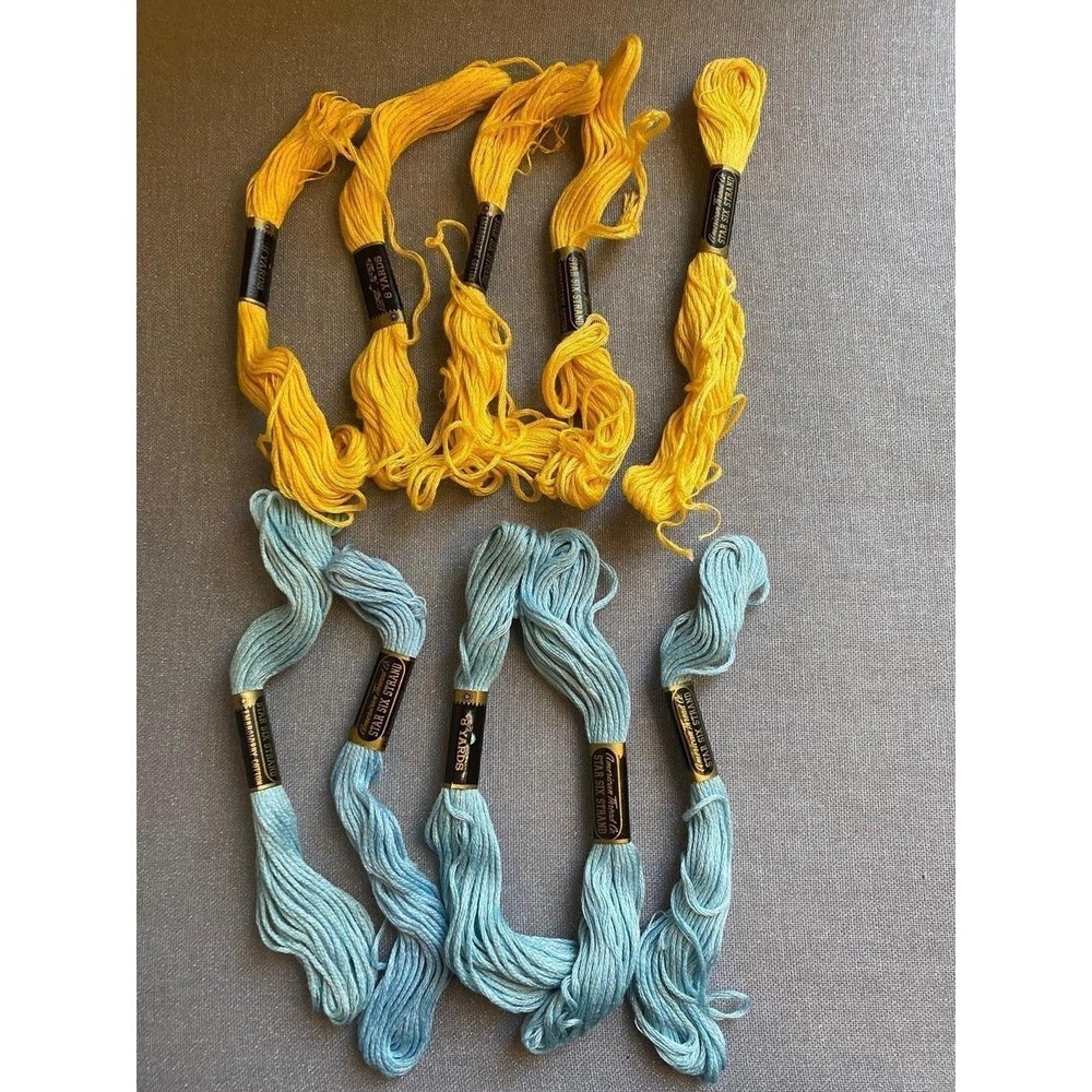 American Thread Co Embroidery Floss Thread 10 Blue Yellow No Numbers Star DIY